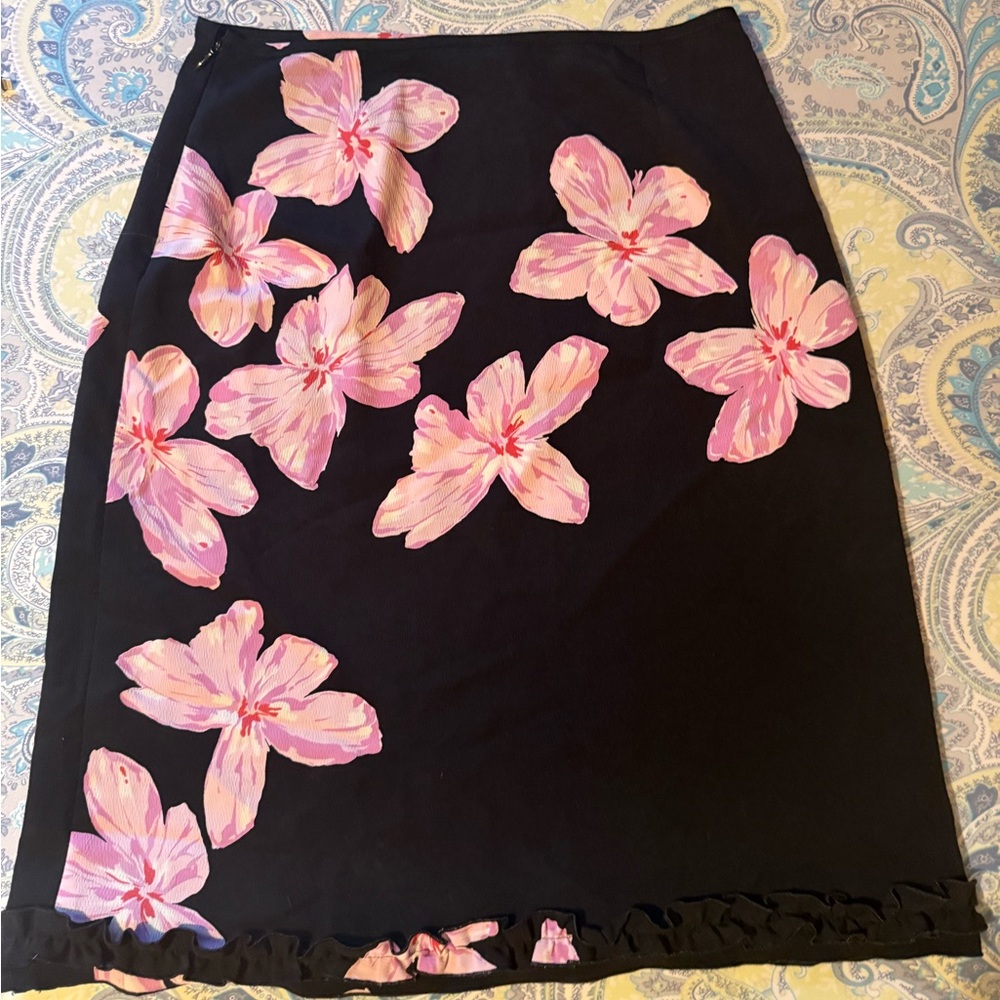 The Limited Black and Pink Floral Midi Skirt